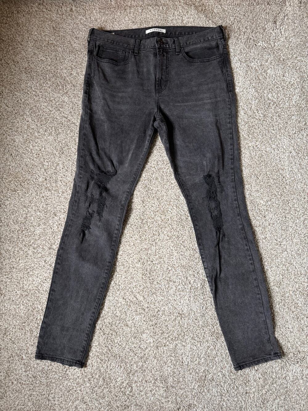 PacSun Mens Dark Wash Black Ripped Skinny Jean Pants W34 L32
